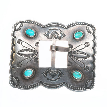 30's-40's Navajo hand stamped sterling silver turquoise concho belt buckle