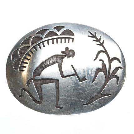 Manuel Hoyungowa Hopi Overlay belt buckle pipe smoker, corn,  sterling silver