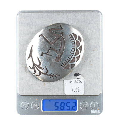 Manuel Hoyungowa Hopi Overlay belt buckle pipe smoker, corn,  sterling silver