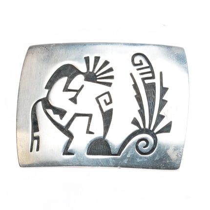Faron Yowytewa Hopi Overlay Kokopelli belt buckle sterling silver