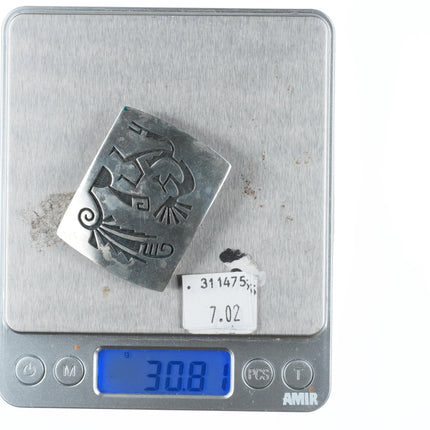 Faron Yowytewa Hopi Overlay Kokopelli belt buckle sterling silver