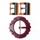3 c1940's Bakelite Belt buckle sets circular Red, two-tone Green/butterscotch