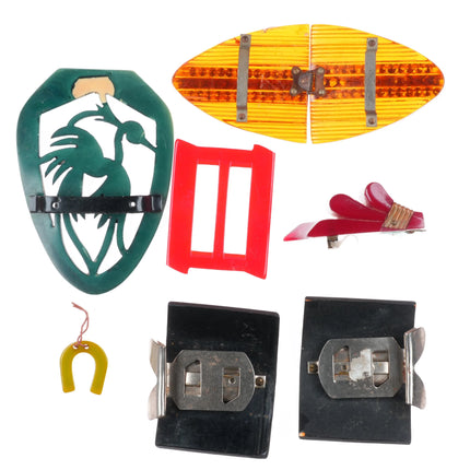 As is Lot c1940's Bakelite Belt buckle sets/pieces/etc rhinestones