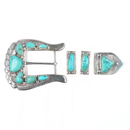 1" Horace Iule Zuni cast sterling silver turquoise ranger belt buckle set