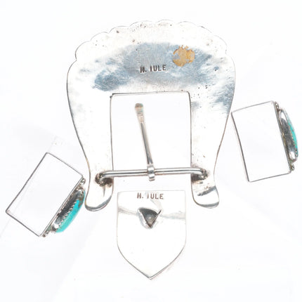 1" Horace Iule Zuni cast sterling silver turquoise ranger belt buckle set