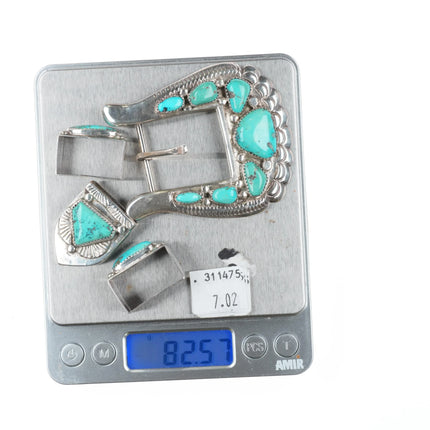 1" Horace Iule Zuni cast sterling silver turquoise ranger belt buckle set