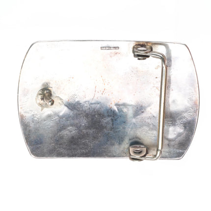 Vintage Navajo sterling silver turquoise chip inlay rug pattern belt buckle