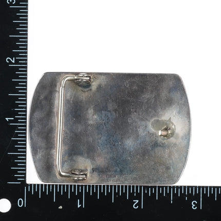 Vintage Navajo sterling silver turquoise chip inlay rug pattern belt buckle