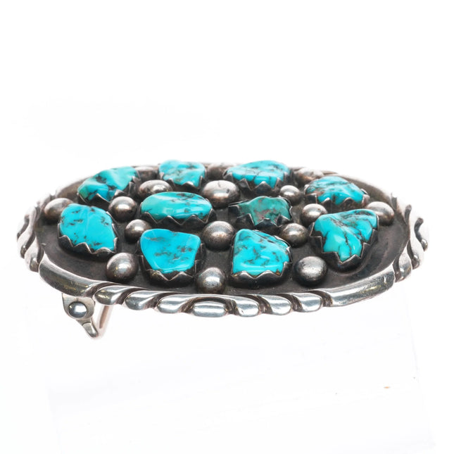 Vintage Navajo sterling silver cluster nugget turquoise belt buckle