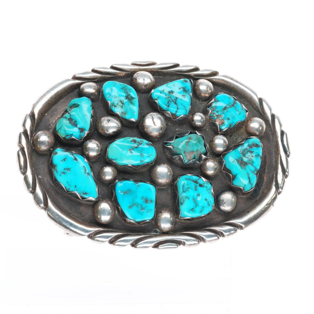Vintage Navajo sterling silver cluster nugget turquoise belt buckle