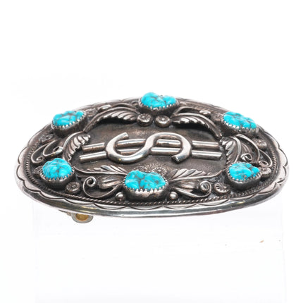 Vintage Navajo sterling silver dollar sign turquoise belt buckle