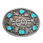 Vintage Navajo sterling silver dollar sign turquoise belt buckle