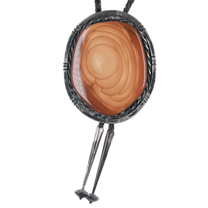 c1980's Huge Vintage Navajo Sterling silver Bruneau Jasper slab bolo tie - Estate Fresh Austin