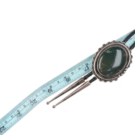 c1980's DD Navajo Dark Green Jasper sterling silver bolo tie - Estate Fresh Austin