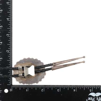 c1980's DD Navajo Dark Green Jasper sterling silver bolo tie - Estate Fresh Austin