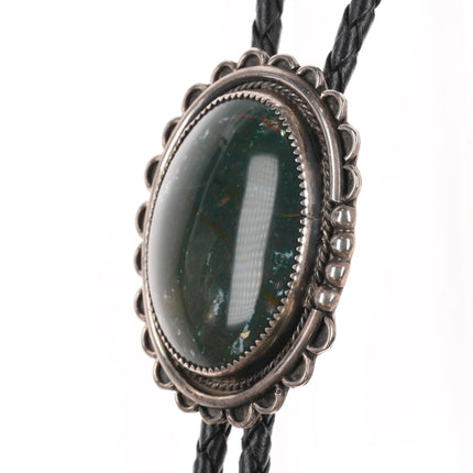 c1980's DD Navajo Dark Green Jasper sterling silver bolo tie - Estate Fresh Austin