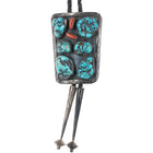 c1970 Large RS Sterling silver turquoise nugget cluster coral bolo tie - Estate Fresh Austin