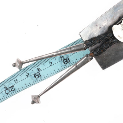 c1960 c-31 Navajo sterling silver waterweb turquoise overlay bolo tie geometric - Estate Fresh Austin