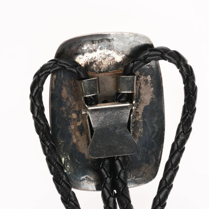 c1980 Navajo sterling silver concho style bolo tie with small turquoise stone - Estate Fresh Austin