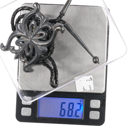 c1960 c-31 Navajo cast ketoh design sterling silver bolo tie - Estate Fresh Austin