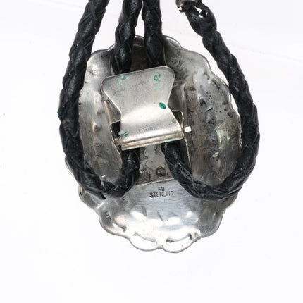 c1980's RB Navajo sterling silver concho bolo tie with onyx - Estate Fresh Austin