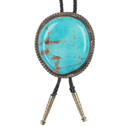 c1960 c-31 Navajo sterling silver large turquoise bolo tie - Estate Fresh Austin