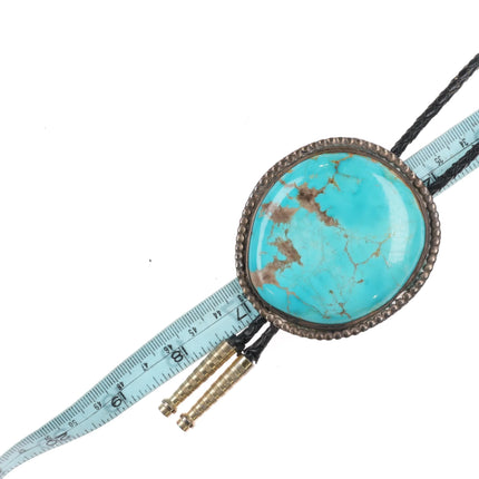 c1960 c-31 Navajo sterling silver large turquoise bolo tie - Estate Fresh Austin
