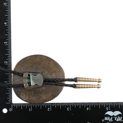 c1960 c-31 Navajo sterling silver large turquoise bolo tie - Estate Fresh Austin