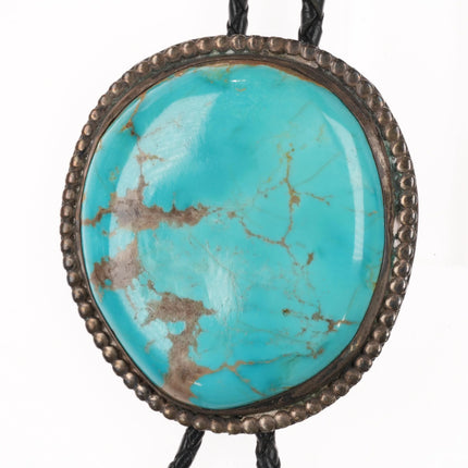 c1960 c-31 Navajo sterling silver large turquoise bolo tie - Estate Fresh Austin
