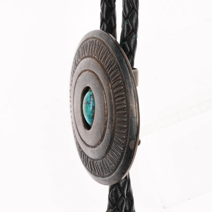 1970's Edison Cummings Navajo sterling silver shadowbox bolo tie with turquoise - Estate Fresh Austin