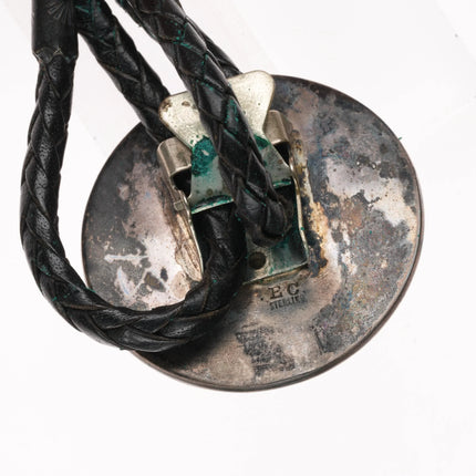 1970's Edison Cummings Navajo sterling silver shadowbox bolo tie with turquoise - Estate Fresh Austin