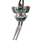 c1960-c-31 Zuni Knifewing bolo tie sterling silver turquoise/coral/shell inlay - Estate Fresh Austin