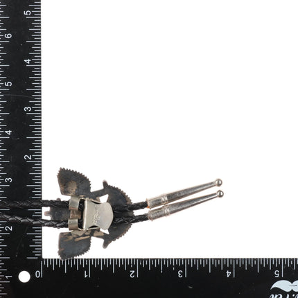 c1960-c-31 Zuni Knifewing bolo tie sterling silver turquoise/coral/shell inlay - Estate Fresh Austin