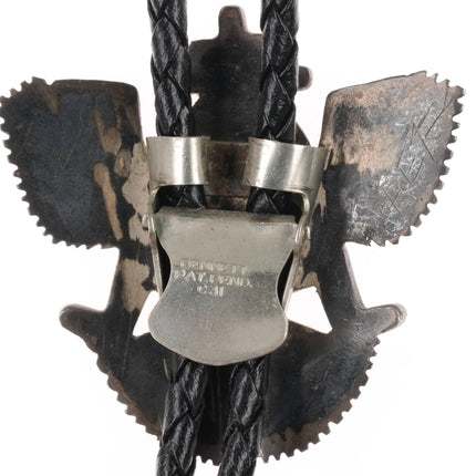 c1960-c-31 Zuni Knifewing bolo tie sterling silver turquoise/coral/shell inlay - Estate Fresh Austin