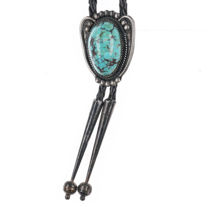 c1950 Navajo sterling silver bolo tie with nice large turquoise nugget - Estate Fresh Austin