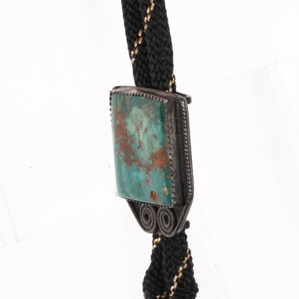 c1940's Navajo sterling silver bolo tie with nice Nevada turquoise - Estate Fresh Austin