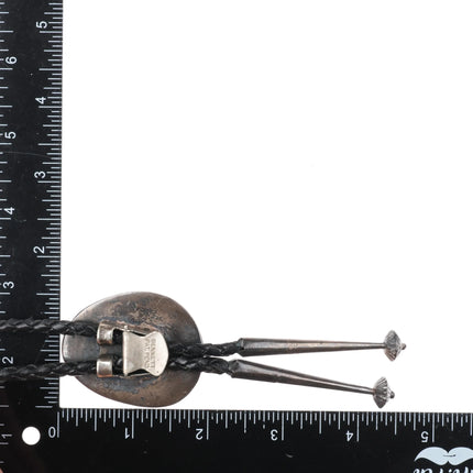 c1970 Navajo Malachite sterling silver rope edge bolo tie - Estate Fresh Austin