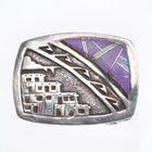 Vintage Navajo sterling silver cave dwellers multi-stone inlay belt buckle