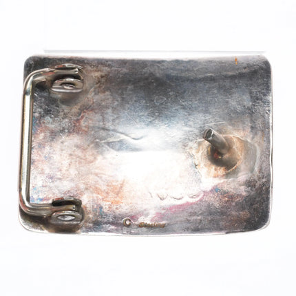 small Vintage Navajo turquoise chip inlay sterling silver bear belt buckle