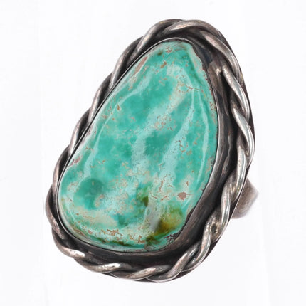 sz11.5 Large vintage Navajo sterling silver Royston turquoise ring rope edge