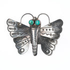 1940's Navajo hand stamped sterling silver butterfly pin turquoise eyes brooch