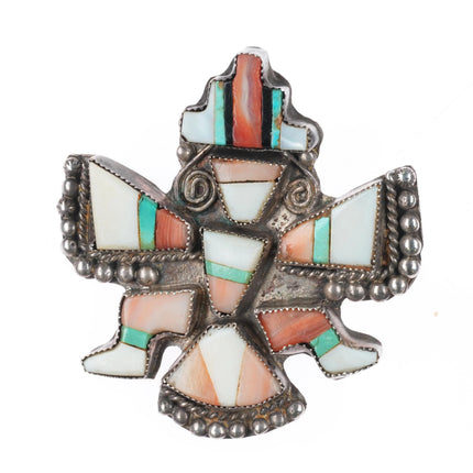 c1940's Zuni Multi-stone inlay sterling silver knifewing pin/brooch spiny oyster