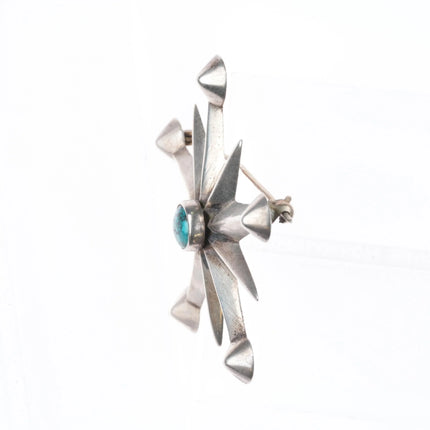 c1950's Vintage Native American sterling silver cast star pin/brooch w/turquoise