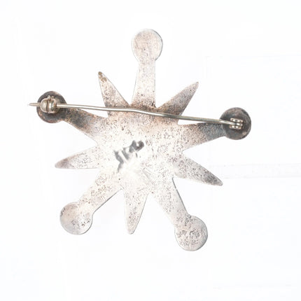 c1950's Vintage Native American sterling silver cast star pin/brooch w/turquoise