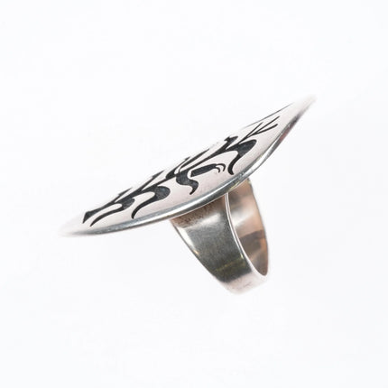 sz5.5 Lawrence Saufkie Hopi Overlay corn themed large ring sterling silver