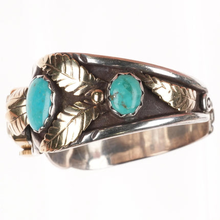 6.75" Juan Pedro Garcia Kewa sterling silver/gold turquoise watch cuff bracelet