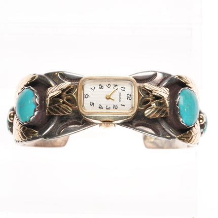 6.75" Juan Pedro Garcia Kewa sterling silver/gold turquoise watch cuff bracelet