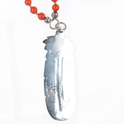 Phillip Sekaquaptewa Weseoma Hopi sterling silver coral beaded necklace/pendant