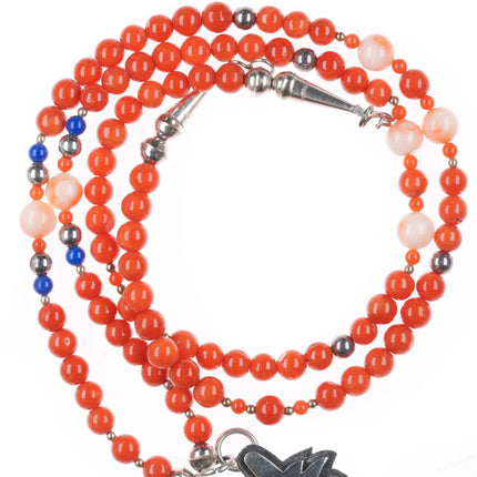 Phillip Sekaquaptewa Weseoma Hopi sterling silver coral beaded necklace/pendant