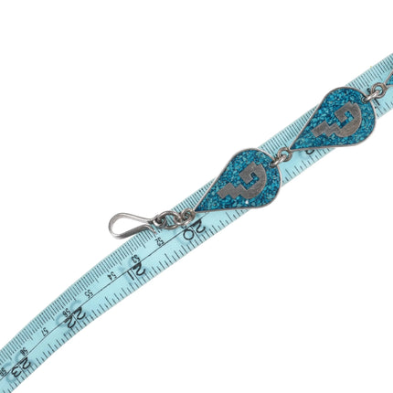 21" Retro Mexican Aztec style sterling silver turquoise chip inlay link necklace